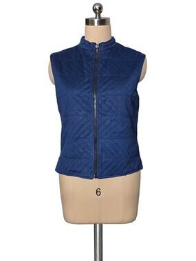 New KUNTO 100% Silk Cotton Blend Blue Quilted Vest M